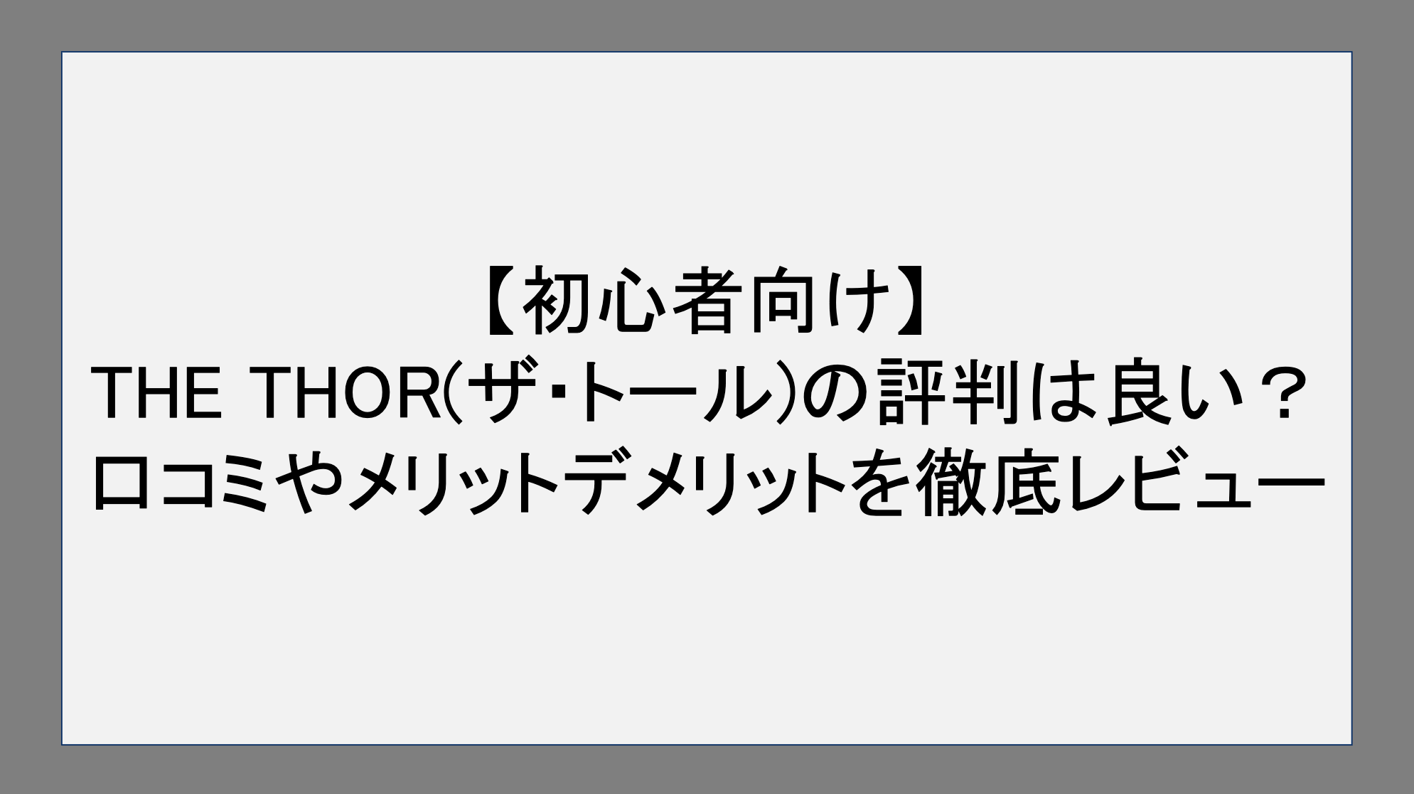 【初心者向け】THE THORの評判は良い？口コミやメリット・デメリットを徹底レビュー！