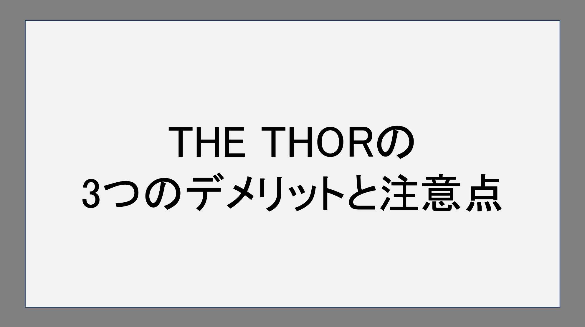 THE THORの3つのデメリットと注意点